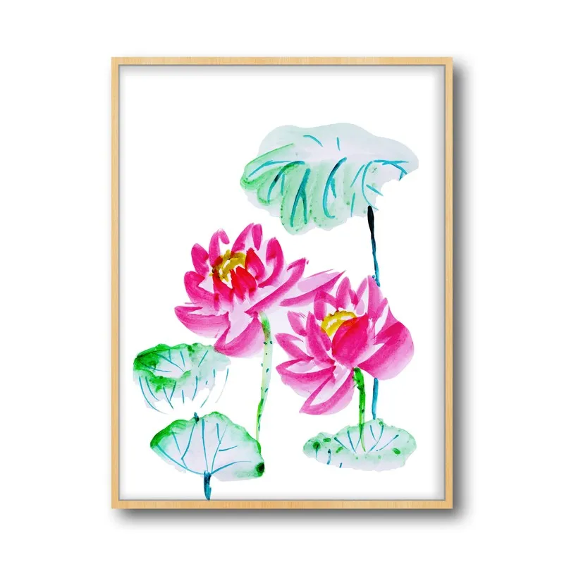 Lotus Scribbles Archival Paper Wall Art - Natural Brown Frame media 6