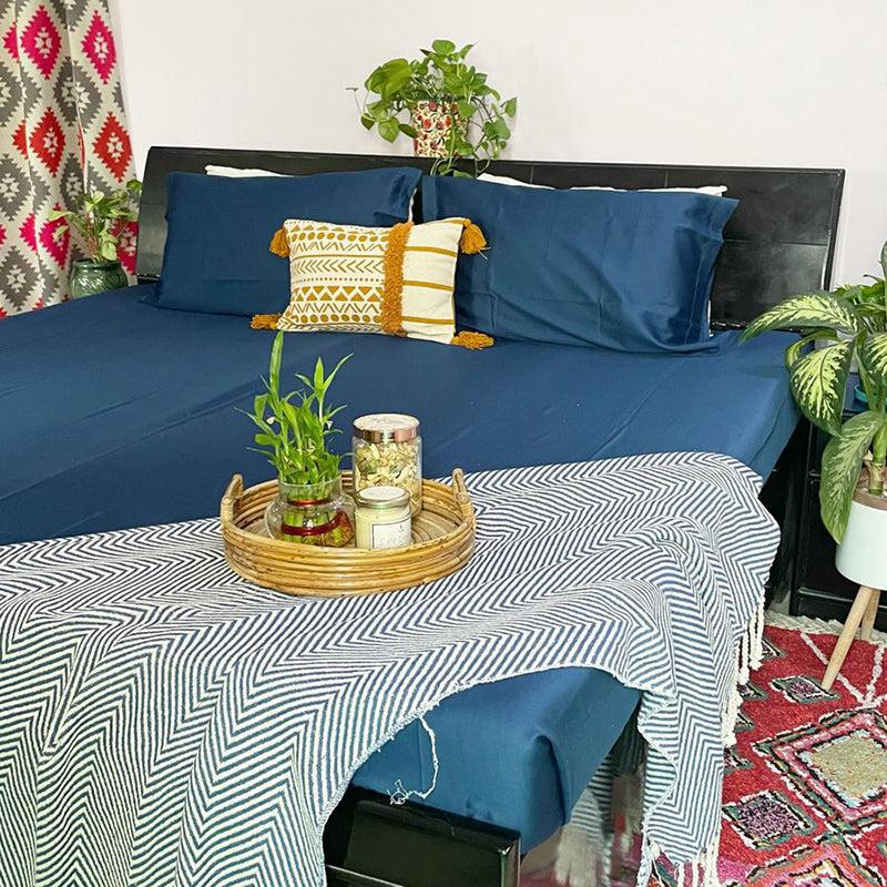 Caressence Solid Cotton Bedsheet (Dark Teal) - 300 TC media 4