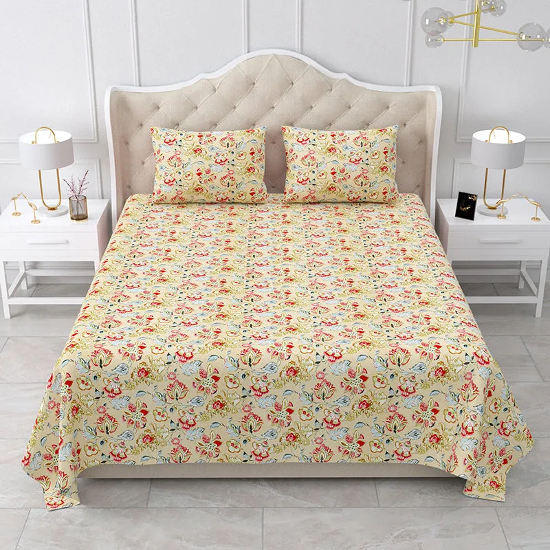 Dashiki Floral Cotton Bedsheet (Yellow) - 160 TC media 1