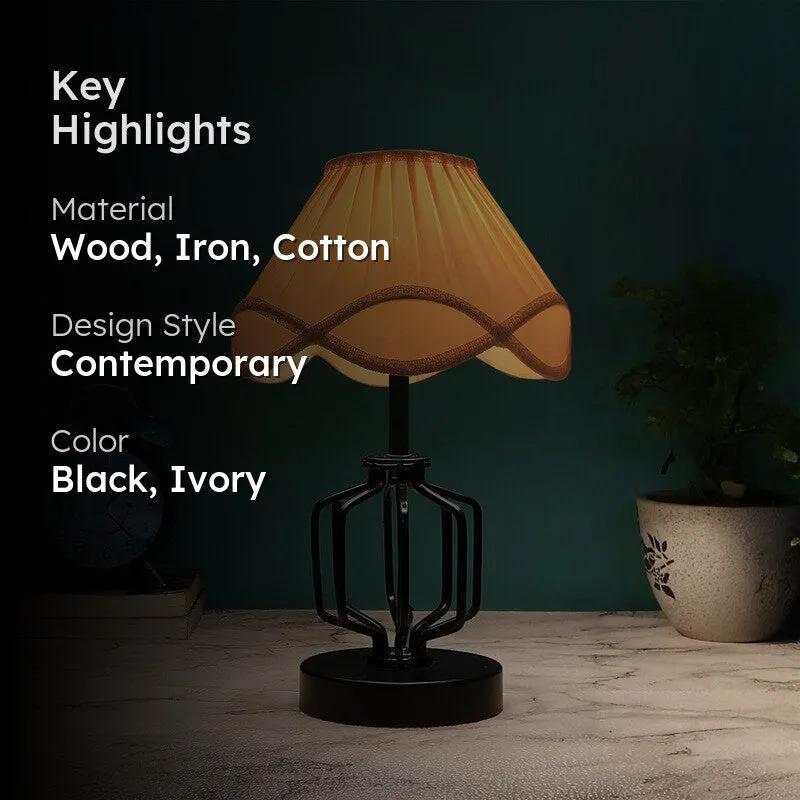 Vividwave Cotton Table Lamp With Wooden Base - Ivory media 2