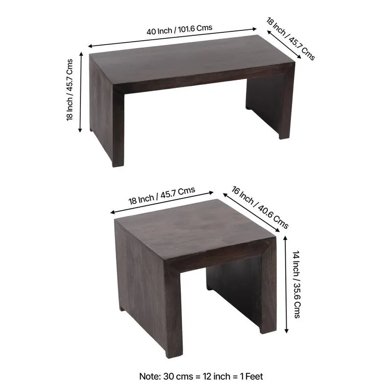 Davenox Sheesham Wooden Center Table with Stools (Dark Brown) - Three Piece Set media 10