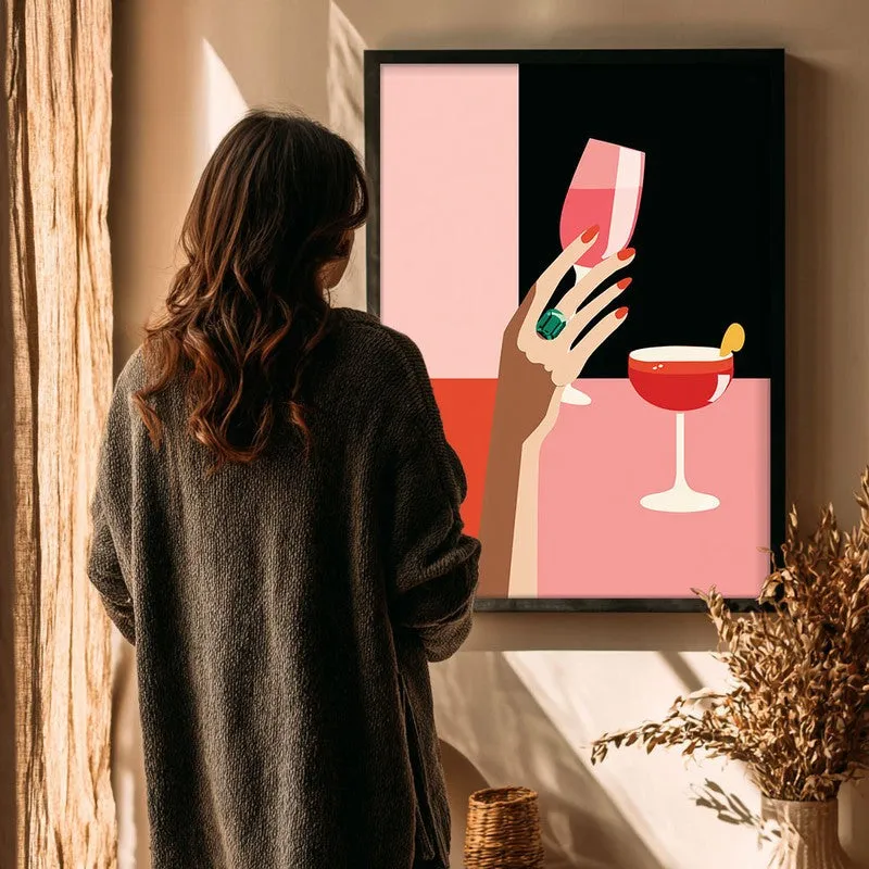 Vintara Wine Sip Illustration Canvas Wall Painting With Black Frame media 4