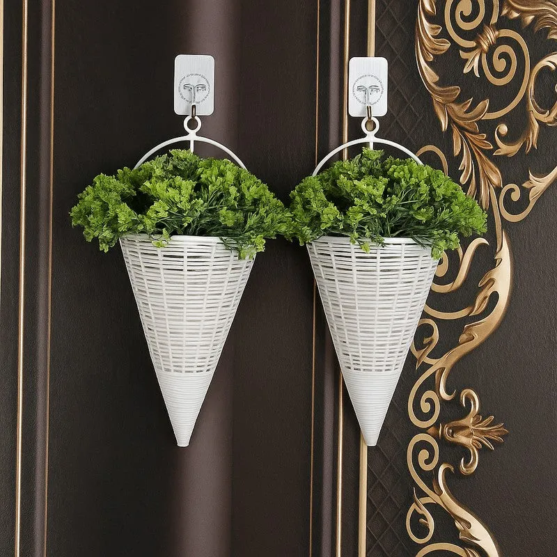 Artificial Flowers (Green) with Pot - Set Of Two media 1