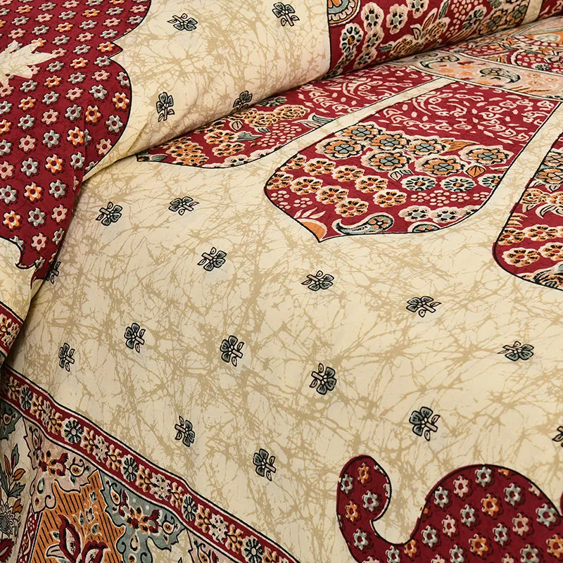 Jalandhara Ethnic Cotton Bedsheet (Red) - 160 TC media 3