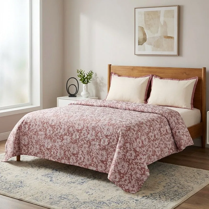 Blossom Breeze Cotton Bedsheet (Pink) - 224 TC media 1
