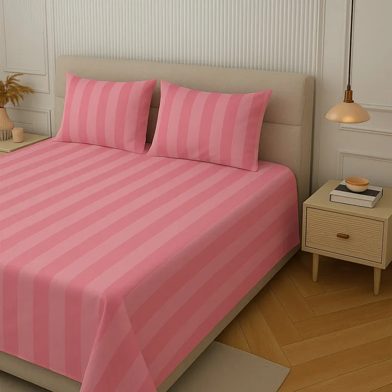 Elegance Striped Cotton Bedsheet (Pink) - 210 TC media 3