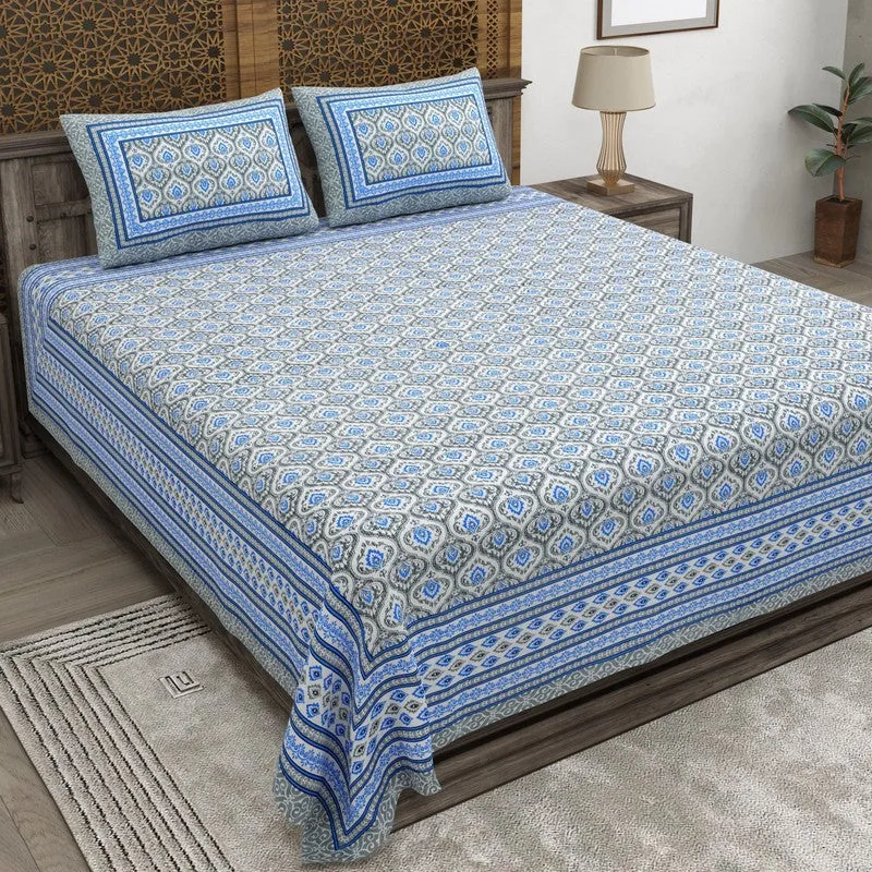 Leafa Cotton Bedsheet (Blue,Grey) - 240 TC media 1