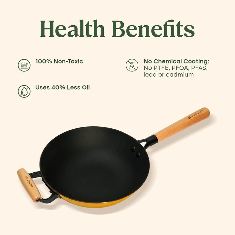 Cumin Co Enamel Cast Iron Wok (1500 mL) - Mustard media 8