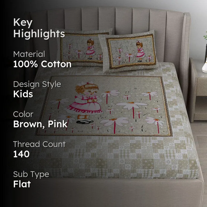 Princess Pets Kids Cotton Bedsheet (Brown) - 140 TC media 2