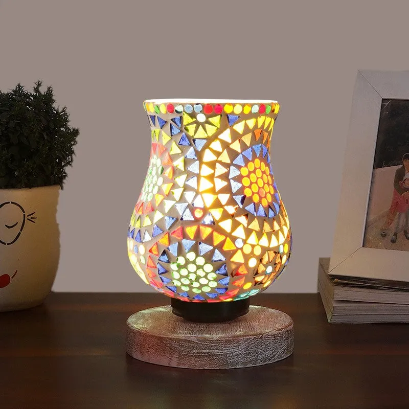 Warmelle Mosaic Glass Table Lamp With Wooden Base - Multicolor media 3