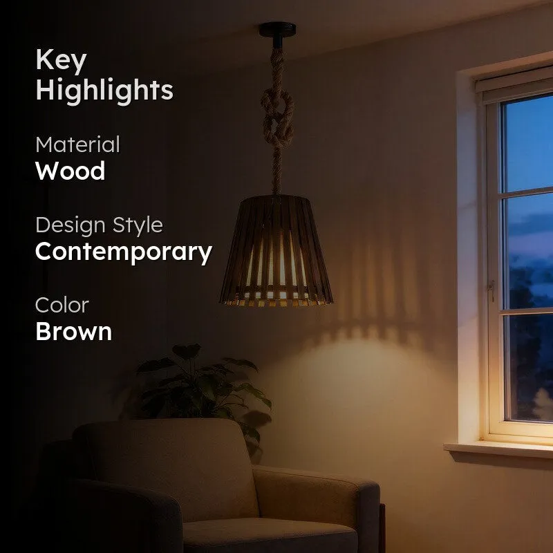 ConicalCage Wooden Ceiling Lamp - Brown media 2
