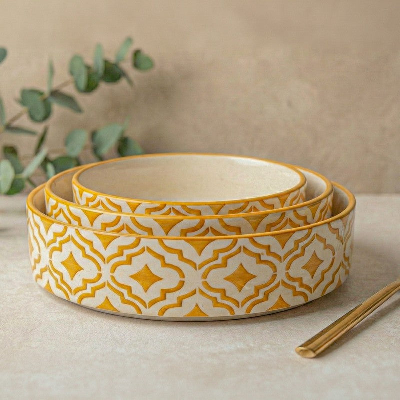 Zalvo Ceramic Salad Bowl (700 mL,500 mL,350 mL) - Set Of Three media 3