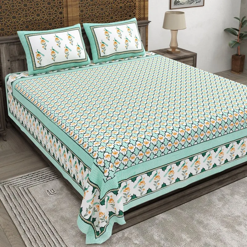 Patternza Cotton Bedsheet (Green,Pink) - 240 TC media 1