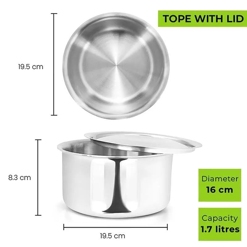Gusto Stainless Steel Pot With Lid (1100, 1700, 2300, 3800 mL) - Set Of Four media 4