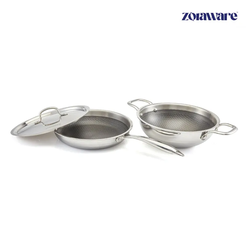 Zoraware Honeycomb Kadhai 3600 ML With Lid And Frying Pan 26 cm media 3