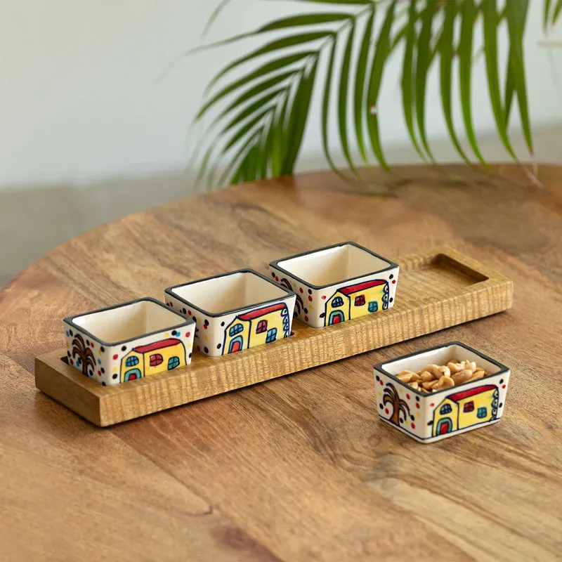 Coastal Cottage Hanpainted Ceramic Dip Bowl With Tray (80 ML) - Five Piece Set media 1