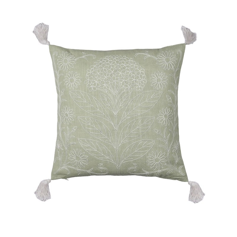 Floral Elegance Cotton Cushion Cover (Green) - Set of Two media 3