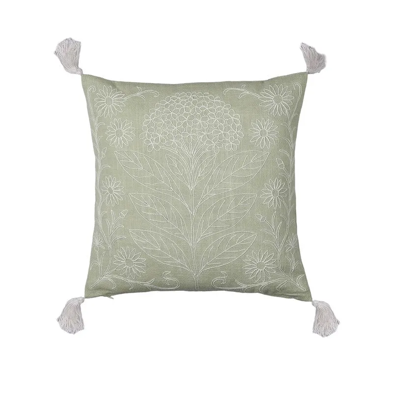 Floral Elegance Cotton Cushion Cover (Green) - Set of Two media 3