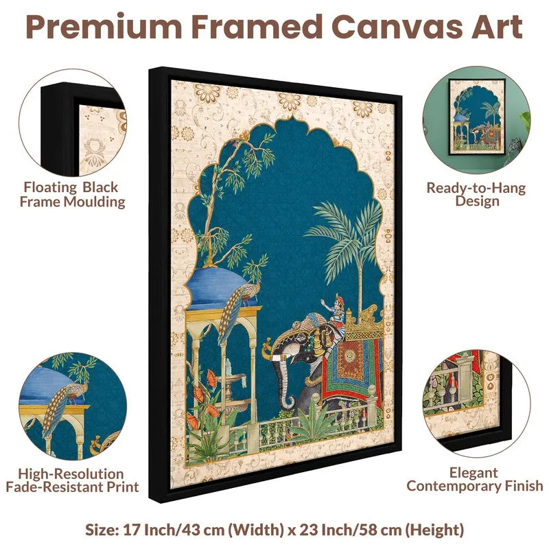 Jharokha Mughal Elephant Canvas Wall Painting With Frame media 5