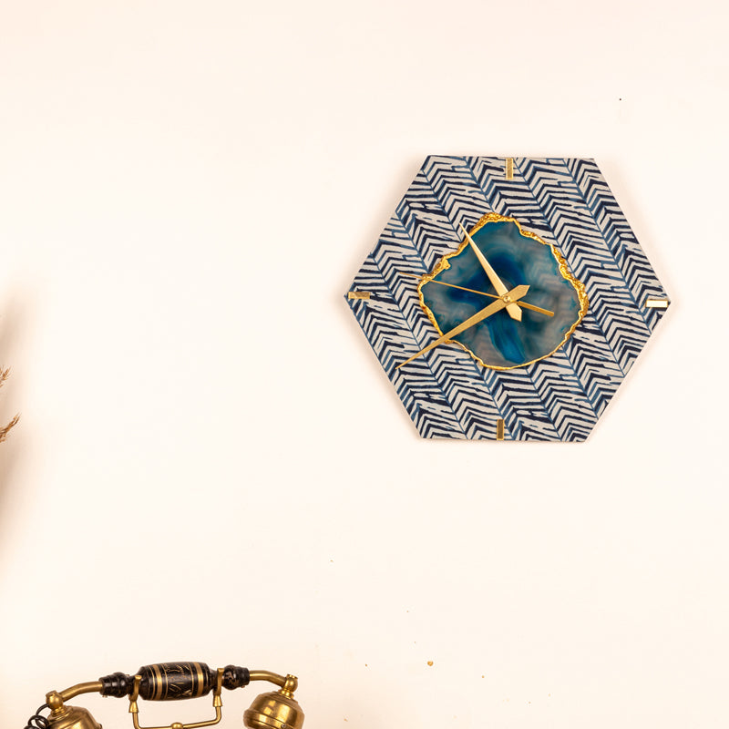 Azure Chevron MDF Wall Clock - Hexagon media 3