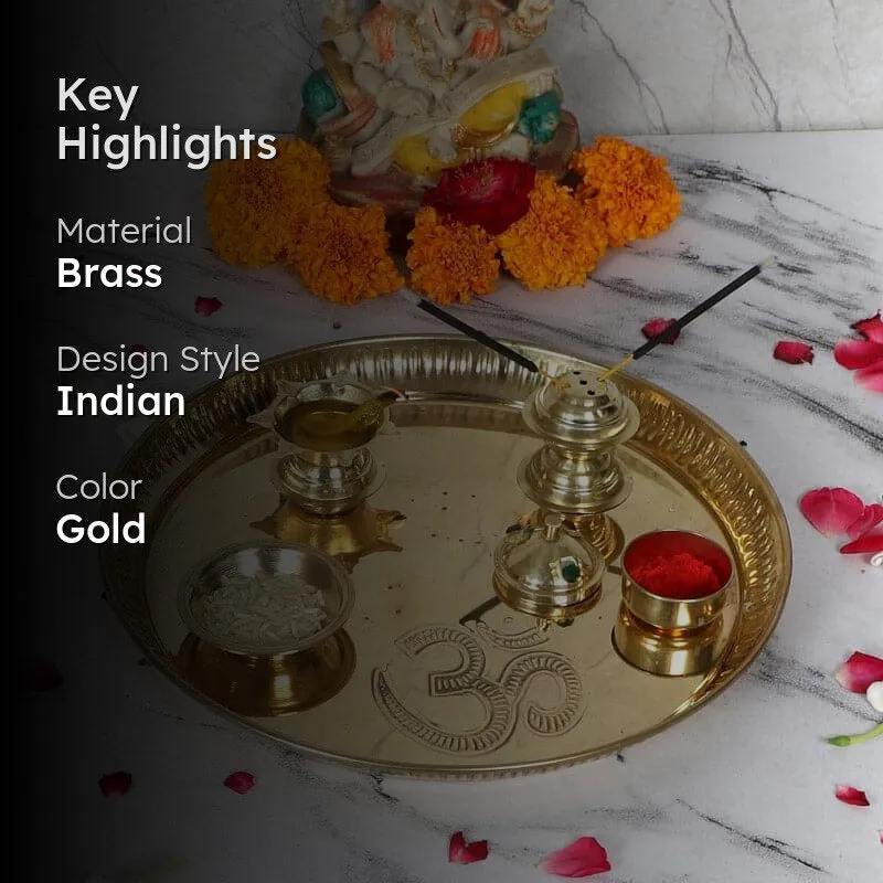 Om Sacred Pooja Brass Thali Set - Five Piece Set media 2