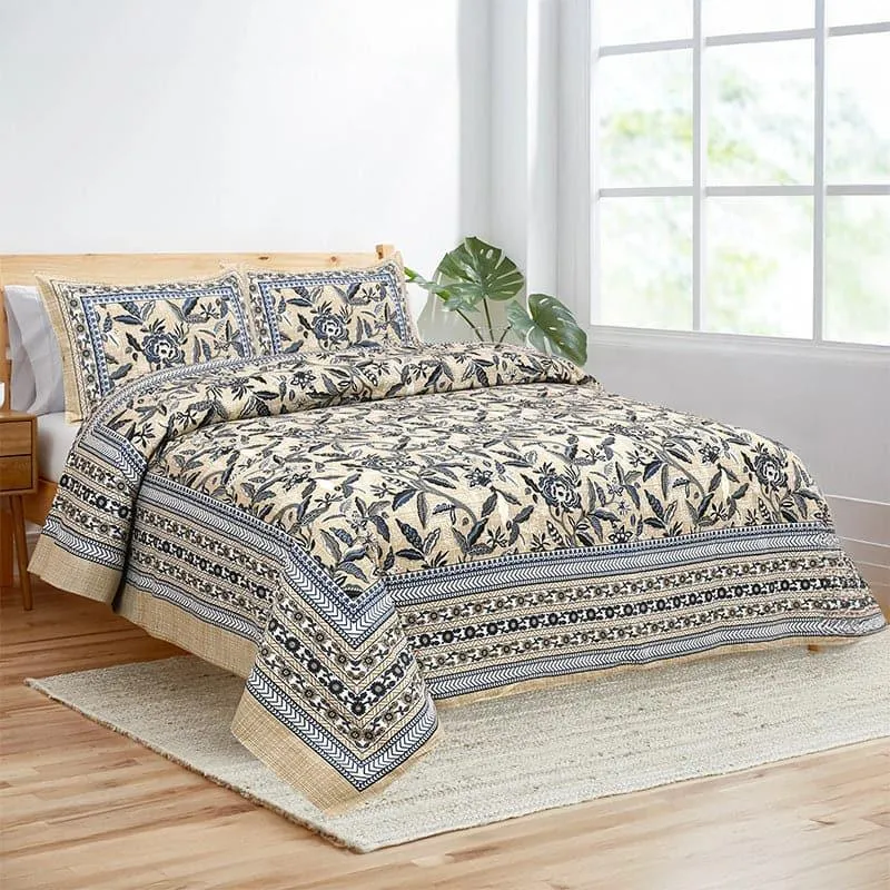 Tridha Floral Cotton Bedsheet (Yellow) - 180 TC media 1