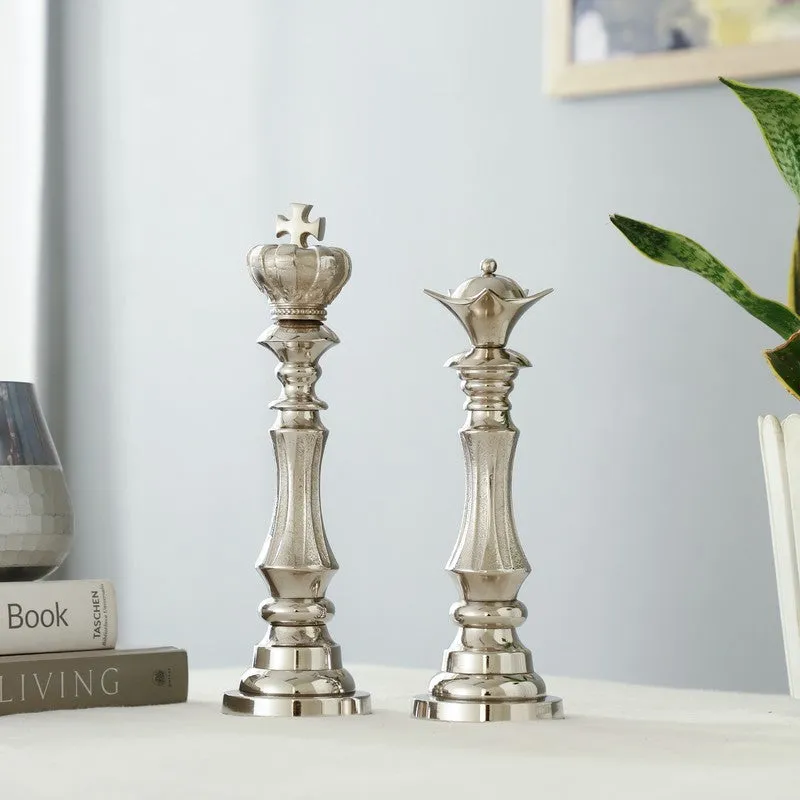 Maison King and Queen Decorative Showpiece (Silver) - Set Of Two media 1