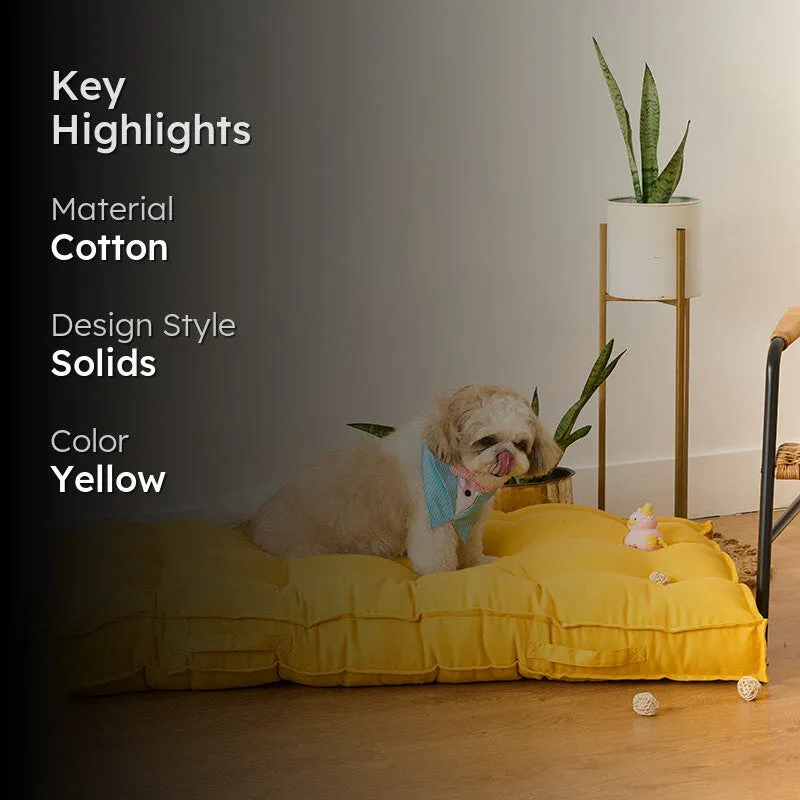 Pawdium Solid Cotton Floor Cushion - Mustard Yellow media 2