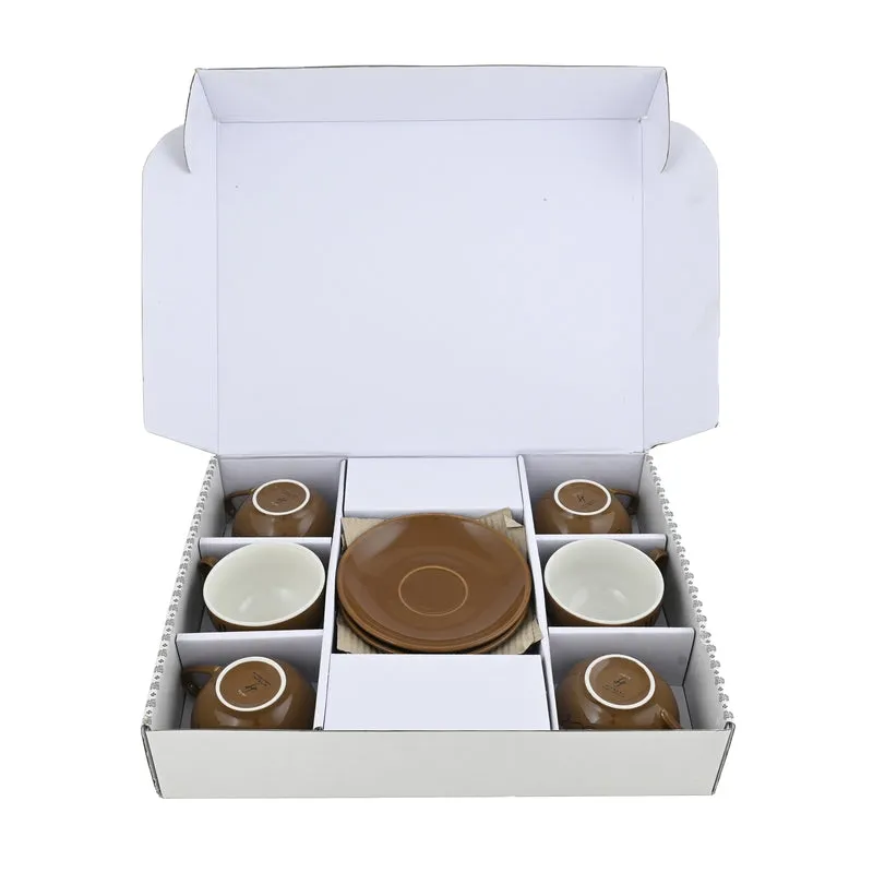 BrewBliss Porcelain Cup & Saucer (Brown/220 mL Each) - Set of Six - 3