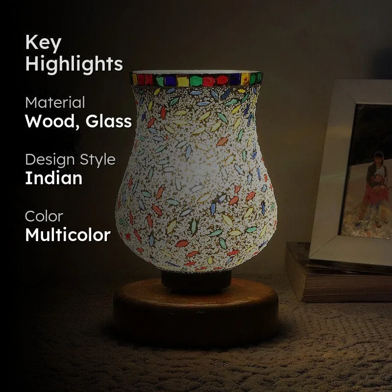 Glow Mosaic Glass Table Lamp With Wooden Base - Multicolor media 2