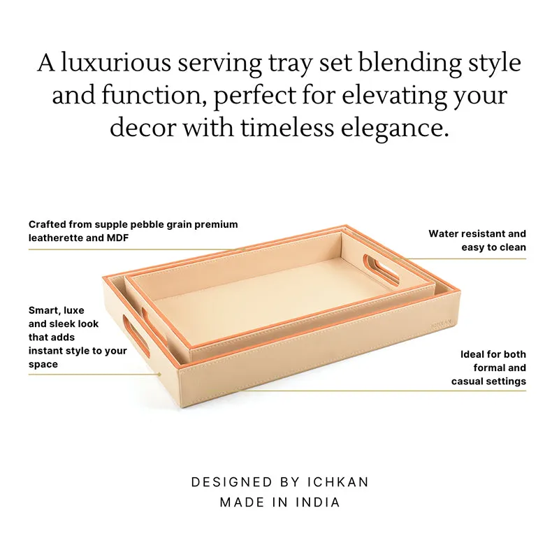 Tisca Faux Leather Serving Tray (Beige) - Set Of Two media 3