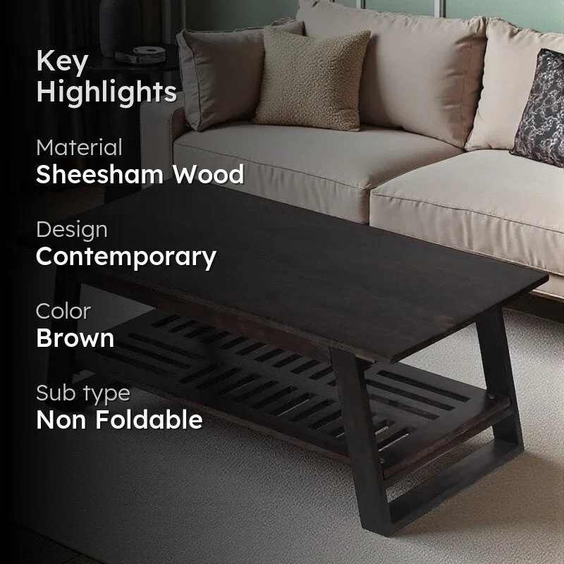 Azvino Sheesham Wooden Center Table - Dark Brown media 2
