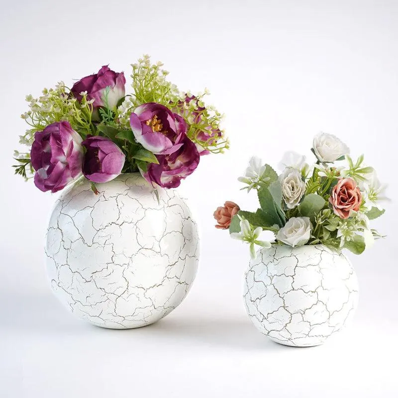 Manva Crackled Ball Vase (White) - Set Of Two media 3