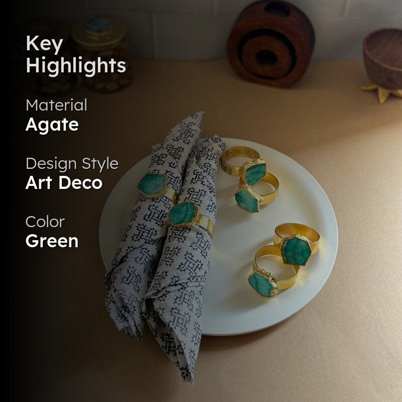 Suzzaine Handcrafted Agate Napkin Rings (Green) - Set Of Six media 2