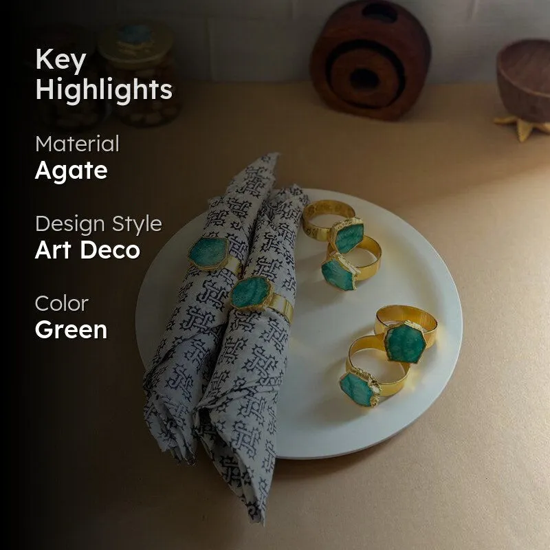 Suzzaine Handcrafted Agate Napkin Rings (Green) - Set Of Six media 2