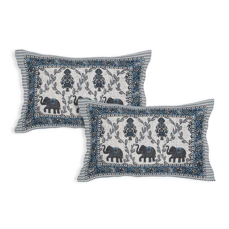 Tejas Ethnic Cotton Bedsheet (Blue,White) - 180 TC media 4