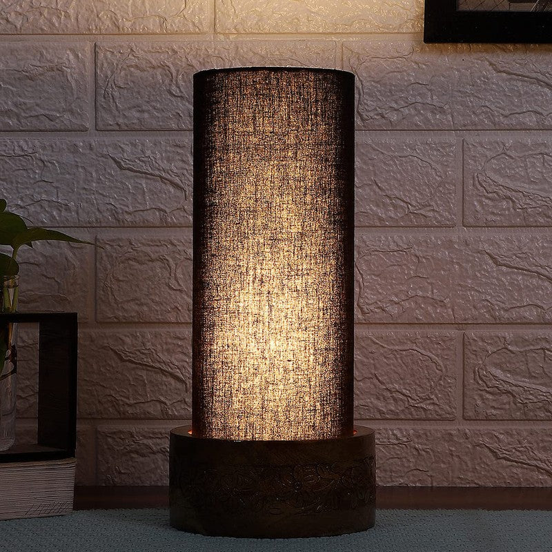 Divanae Cotton Table Lamp With Wooden Base - Black