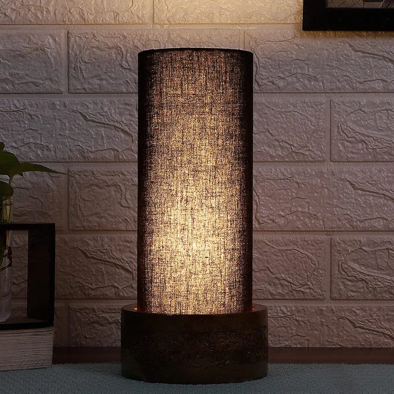 Divanae Cotton Table Lamp With Wooden Base - Black media 1