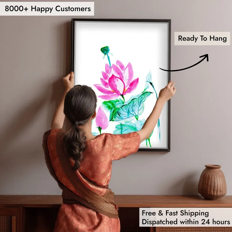 Lotus Brushstrokes Archival Paper Wall Art With Frame media 7