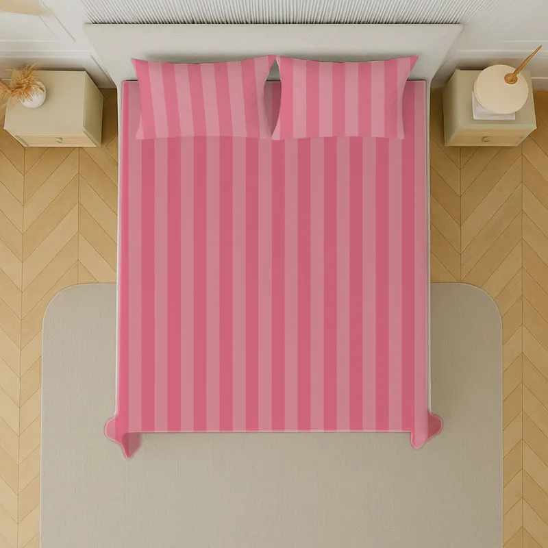 Elegance Striped Cotton Bedsheet (Pink) - 210 TC media 4