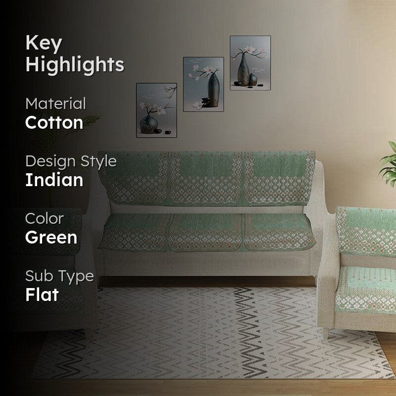 Emsy Cotton Sofa Cover - Green media 2