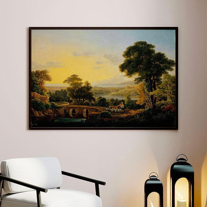 Hilly Landscape Canvas Wall Painting - Black Frame