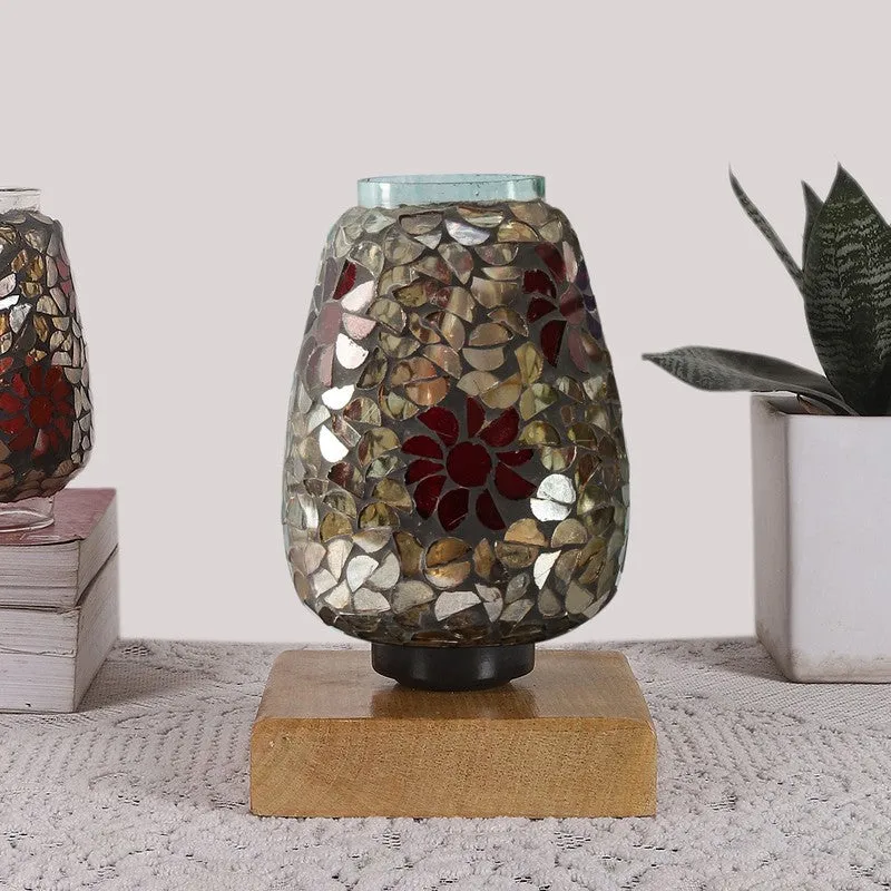 Glowfrost Mosaic Glass Table Lamp With Wooden Base - Multicolor media 4
