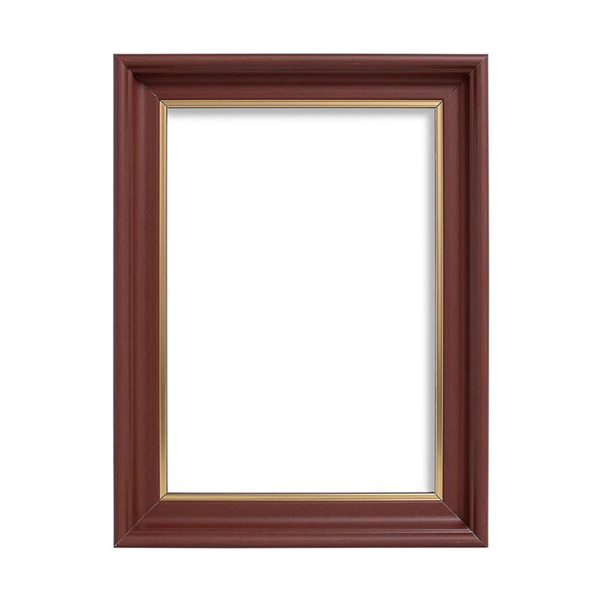Single walnut brown rectangular photo frame with a gold inner border.