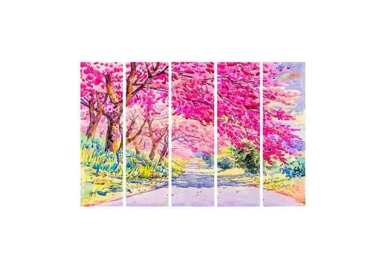 Pink Blossom Pathway Canvas Wall Art - Five Piece Set media 4