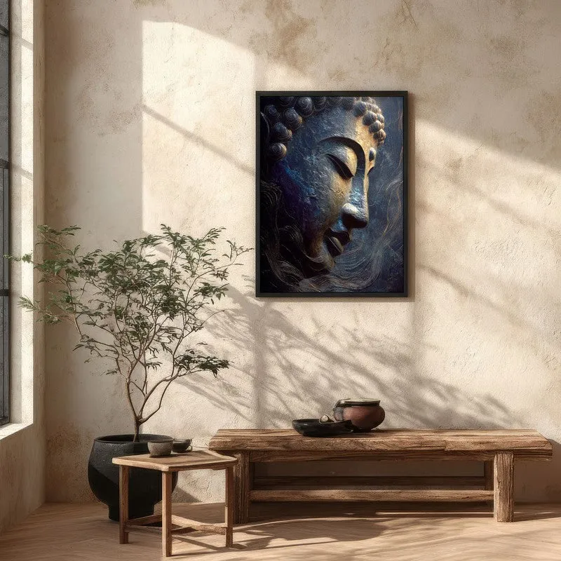 Mystic Blue Buddha Archival Paper Wall Painting With Black Frame media 5