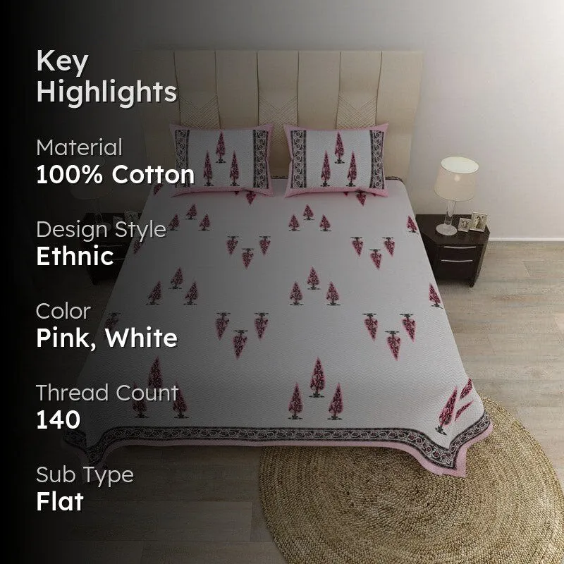 Trinakshi Printed Cotton Bedsheet (Pink) - 140 TC media 2