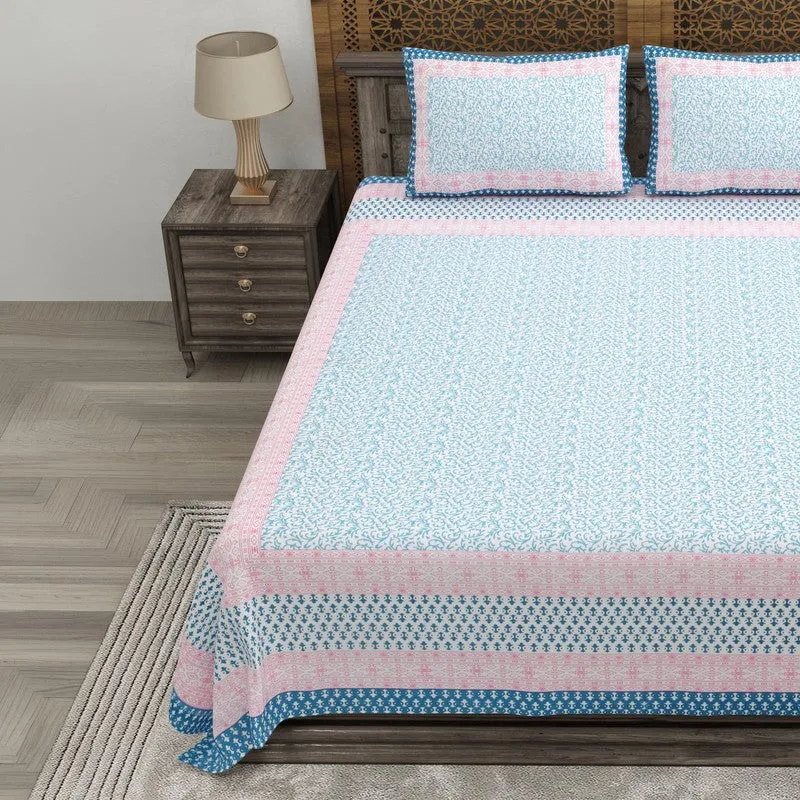 Blossomon Cotton Bedsheet (Blue,Pink) - 240 TC media 3