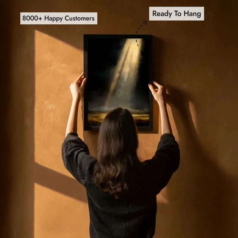 Golden Rays Archival Paper Wall Painting With Black Frame media 5