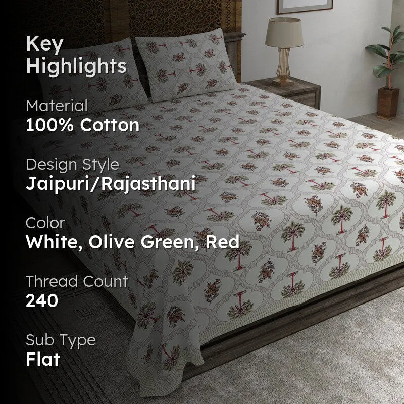Desion Cotton Bedsheet (White,Olive Green,Red) - 240 TC media 2